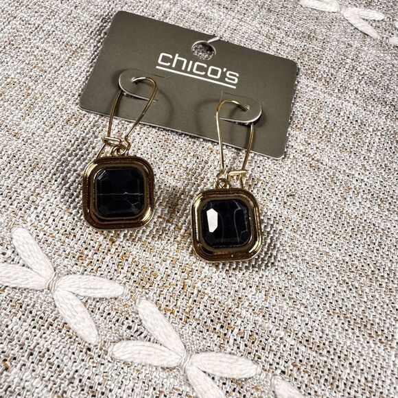 Chico's Gold and Black Faceted Stone Earrings - Picture 5 of 9